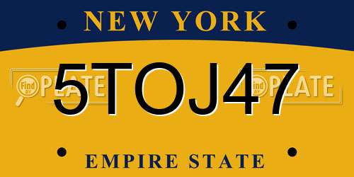 5TOJ47 New York License Plate
