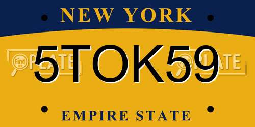 5TOK59 New York License Plate