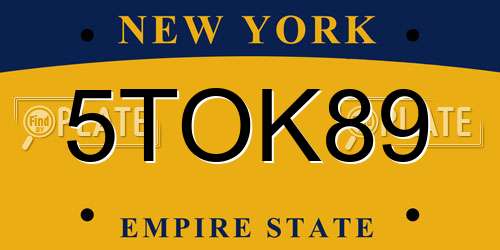 5TOK89 New York License Plate