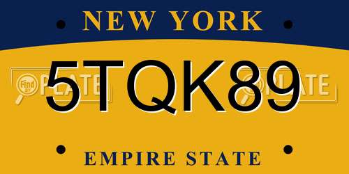 5TQK89 New York License Plate