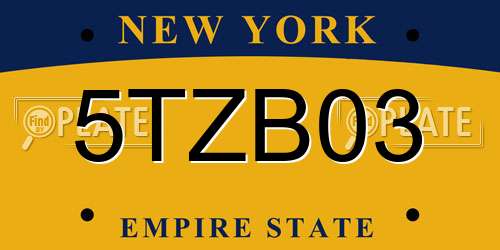 5TZB03 New York License Plate