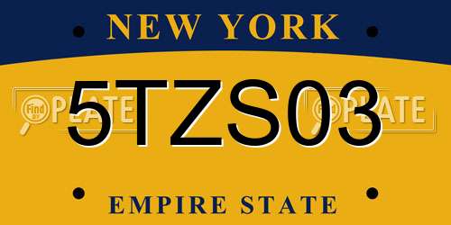 5TZS03 New York License Plate
