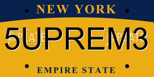 5UPREM3 New York License Plate