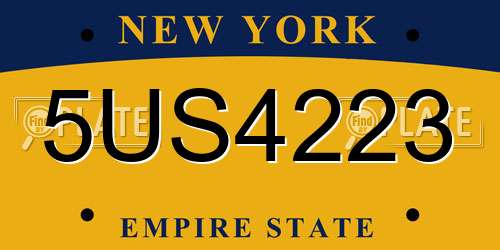 5US4223 New York License Plate