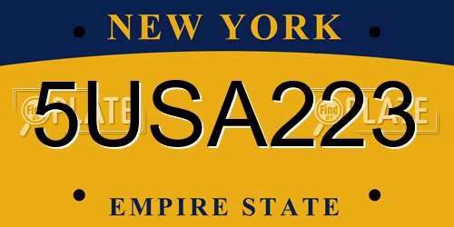 5USA223 New York License Plate
