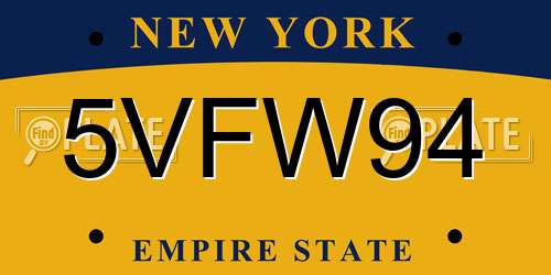 5VFW94 New York License Plate