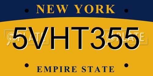 5VHT355 New York License Plate