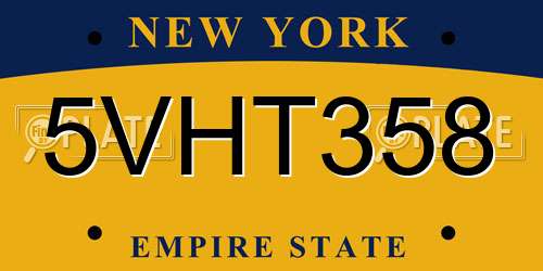 5VHT358 New York License Plate