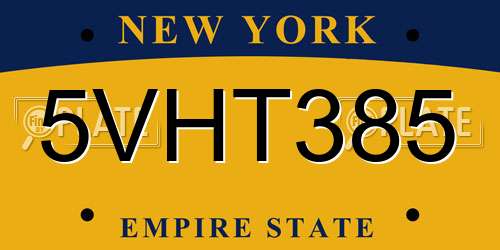 5VHT385 New York License Plate