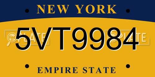 5VT9984 New York License Plate