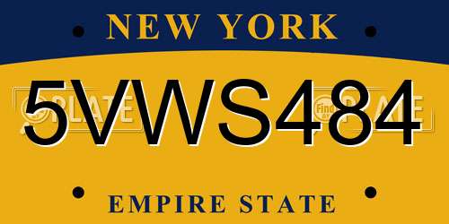 5VWS484 New York License Plate