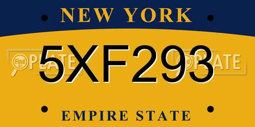 5XF293 New York License Plate