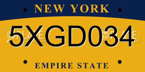 5XGD034 New York License Plate