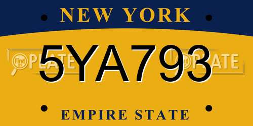 5YA793 New York License Plate