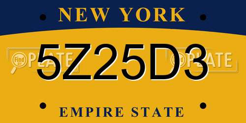 5Z25D3 New York License Plate