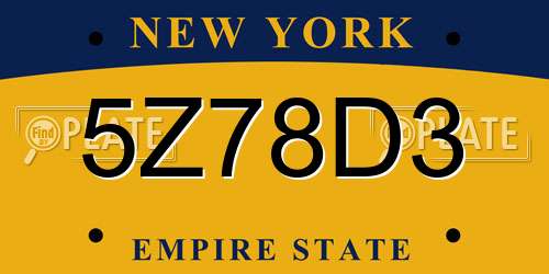 5Z78D3 New York License Plate