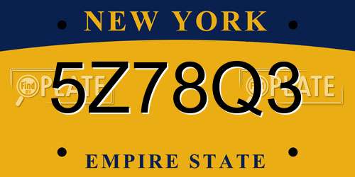 5Z78Q3 New York License Plate