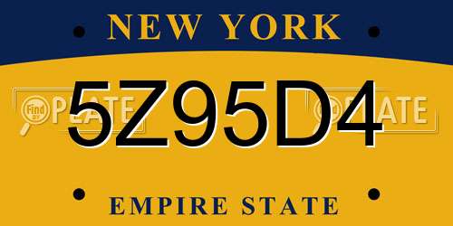 5Z95D4 New York License Plate