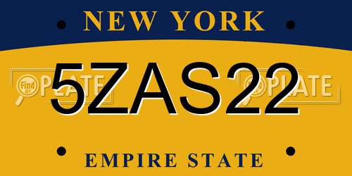 5ZAS22 New York License Plate