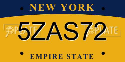 5ZAS72 New York License Plate
