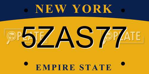 5ZAS77 New York License Plate