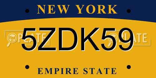 5ZDK59 New York License Plate