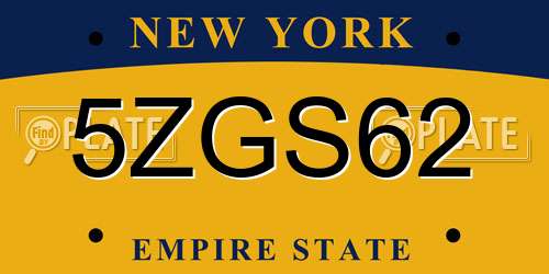 5ZGS62 New York License Plate