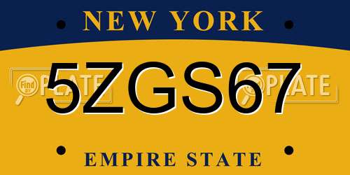 5ZGS67 New York License Plate