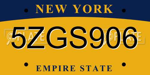 5ZGS906 New York License Plate