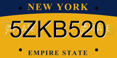 5ZKB520 New York License Plate
