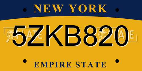 5ZKB820 New York License Plate
