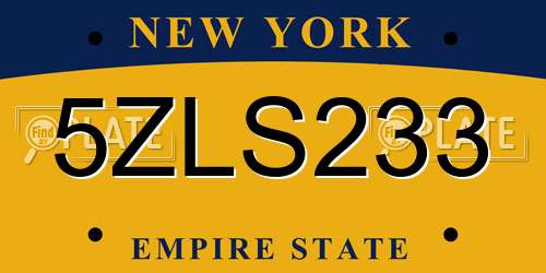 5ZLS233 New York License Plate