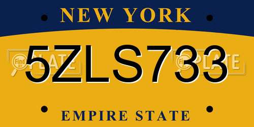 5ZLS733 New York License Plate