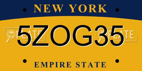 5ZOG35 New York License Plate