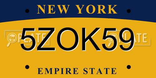 5ZOK59 New York License Plate