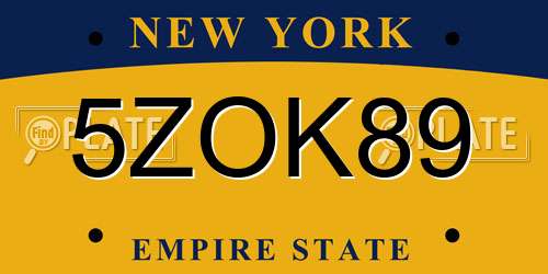 5ZOK89 New York License Plate