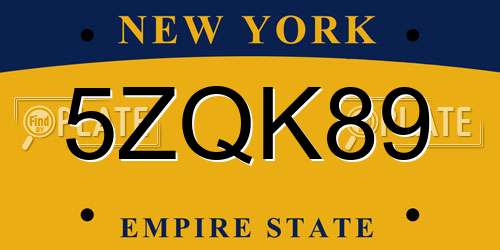 5ZQK89 New York License Plate