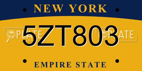 5ZT803 New York License Plate