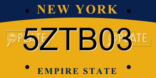5ZTB03 New York License Plate