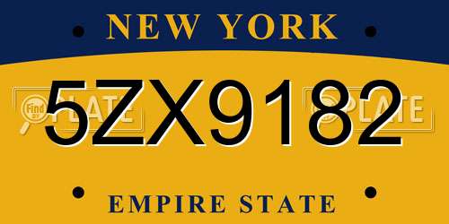 5ZX9182 New York License Plate