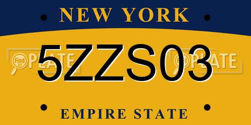 5ZZS03 New York License Plate