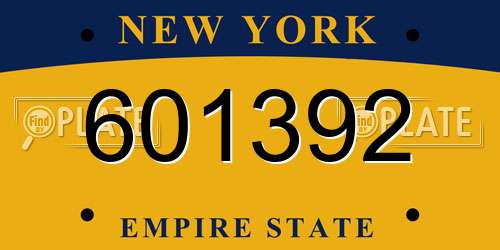 601392 New York License Plate
