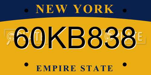 60KB838 New York License Plate