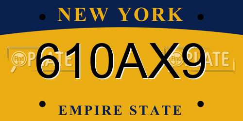 610AX9 New York License Plate