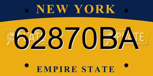 62870BA New York License Plate