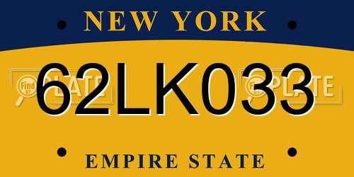 62LK033 New York License Plate