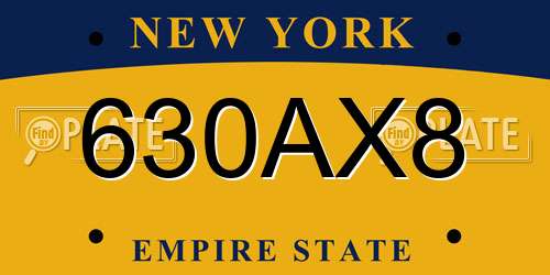 630AX8 New York License Plate