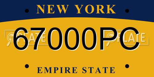 67000PC New York License Plate