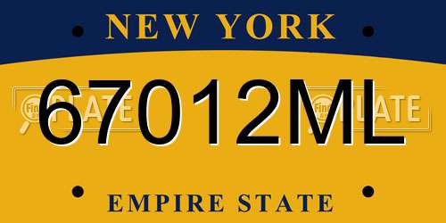 67012ML New York License Plate