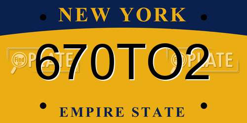 670TO2 New York License Plate